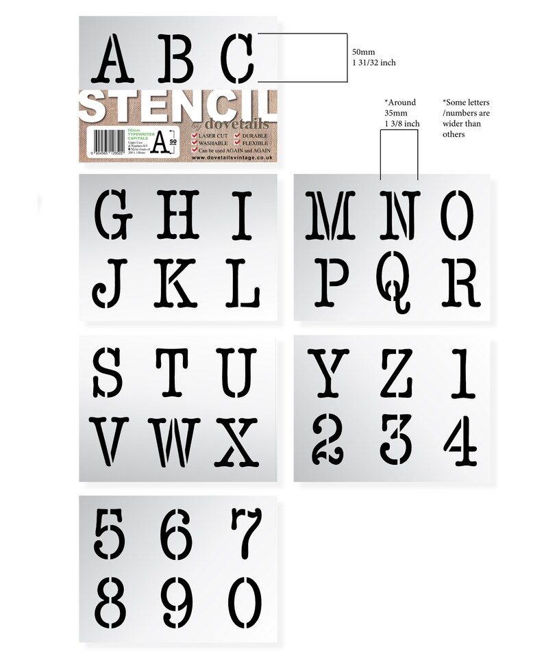 LETTER STENCILS 50mm Typewriter ALPHABET Capital Letters / 09 Etsy UK