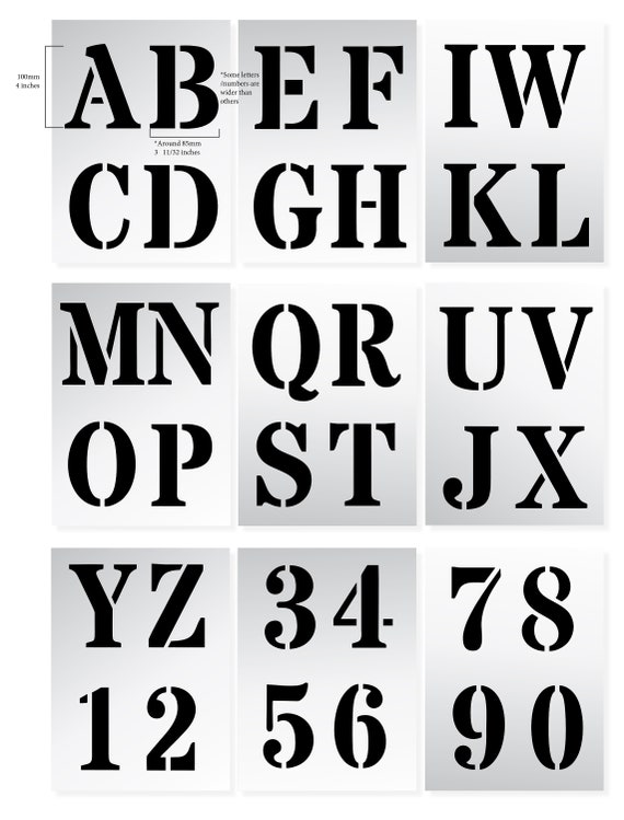 Large LETTER STENCILS 100mm ALPHABET Capital Letters / 0-9 Numbers 4 Inches  Tall 9 X Sheets Lettering Wall Painting Roman Upper Case 