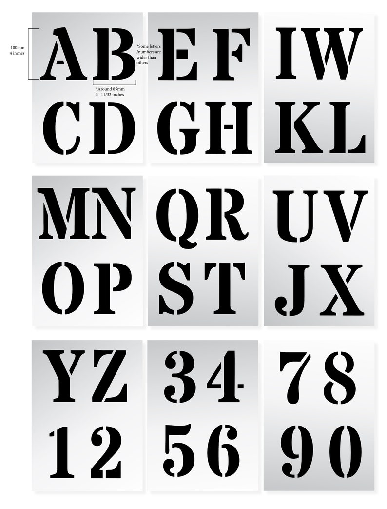 Large LETTER STENCILS 100mm ALPHABET Capital Letters 0 9 Etsy UK large-letter-stencils-100mm-alphabet-capital-letters-0-9-etsy-uk