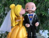 Belle and Superman Hand Crafted Wedding Cake Topper