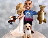 Fishing Pro Wedding Cake Topper with Dog