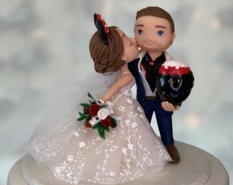 Pamiątkowa ozdoba na tort weselny z motocyklistą – Panna Młoda Disney z miniaturowymi uszami