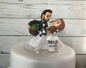Ravenclaw BRIDE and GROOM with Boba Feat Helmet. Harry Potter & Star Wars Cake Topper