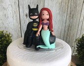 Ariel Little Mermaid and Batman Hand Crafted Wedding Cake Topper