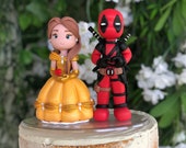 Belle and Dead Pool Hand Crafted Wedding Cake Topper