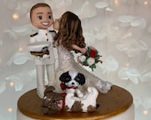 US Navy Wedding Cake Topper Figurine, Military Wedding Cake Figurine with Dogs