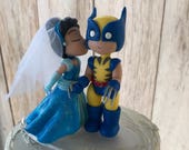 Cinderella Black Hair Kissing Wolverine Wedding Cake Topper