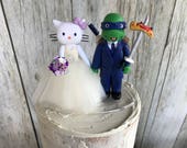 Hello Kitty Bride and Ninja Turtle Groom Wedding Cake Topper