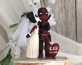 Harley Quinn and Deadpool Hand Crafted Wedding Cake Topper
