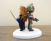 Ravenclaw girl and Boba Fett Wedding Cake Topper. Harry Potter & Star Wars Cake Topper