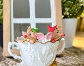 Handcrafted Mice in Teacup Figurine | Cold Porcelain Fairy Garden Decor