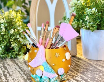 Mermaid Makeup Brush Holder | Pencil Holde | Coastal Desk Decor | Beach Bathroom Organizer | Special Gift