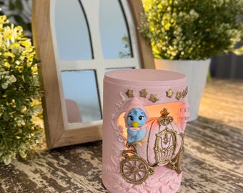 Fairytale Princess Carriage Lantern Pink Handmade Decorative Nightlight Pencil Holder Gift Enchanted Nursery Cinderella