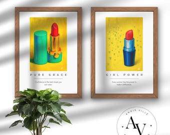 Pop Art Lippenstift Drucke: Frauenpower - pure Anmut - 2er-Set (Digitaler Download)