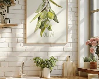Olivenzweig Aquarell Druck, Küchen Wand Kunst (Digitaler Download)