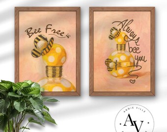 POSTER Set mit 2 POSTER - Biene Poster - Motivationszitat zur Selbstliebe - digitaler Download Diptychon