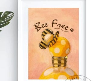 "Kunstdruck: Inspirierende Bienen Illustration, positives Zitat (Digitaler Download)