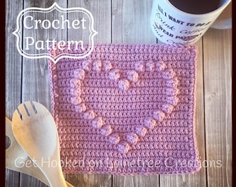 Heart Dishcloth Pattern,  PDF Download Crochet Pattern, Easy Crochet Pattern, Beginner Crochet Pattern, Crochet Dishcloth Pattern