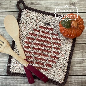 Autumn Pumpkin Pot Holder Crochet Pattern,  PDF Digital Download, Crochet Hot Pad Pattern, Farmhouse Kitchen, Rustic Crochet Trivet Pattern