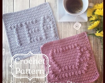 TEA & Tea Cup Dishcloth Patterns, Washcloth Patterns,  PDF Download Crochet Pattern, Easy Crochet Pattern, Beginner Crochet Pattern