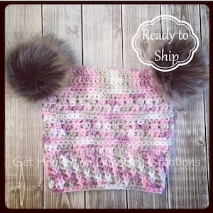 Crochet Hat for Toddler/Preschooler, Double Pom Pom Hat, Beanie for Toddler, Beanie for Child, Crochet Beanie with Fur, Faux Fur Pom Pom Hat