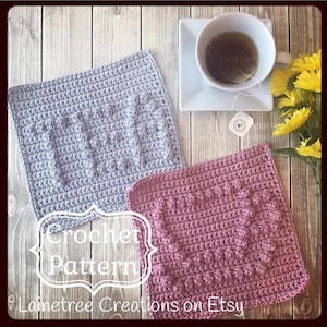 TEA & Tea Cup Dishcloth Patterns, Washcloth Patterns,  PDF Download Crochet Pattern, Easy Crochet Pattern, Beginner Crochet Pattern
