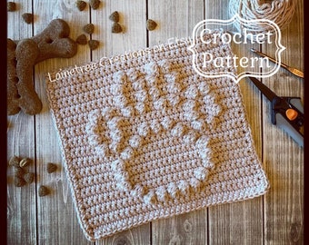 Paw Print Dishcloth Pattern,  Crochet Dishcloth Pattern, Easy Crochet Pattern, Beginner Crochet Pattern, Crochet Dog Pattern, Pet Lover