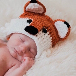 Fox Hat, Crochet Beanie, Crochet Fox Hat, Newborn Fox Hat, Child Fox Hat, Adult Fox Hat, Baby Fox Costume, Sizes Newborn to Adult