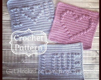 Heart, Love, and I Love You Dishcloth Patterns,  PDF Download Crochet Pattern, Easy Crochet Pattern, Beginner Crochet Pattern