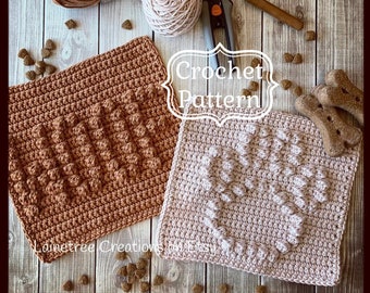 Woof & Paw Print Dishcloth Patterns,  Crochet Dishcloth Pattern, Easy Crochet Pattern, Beginner Crochet Pattern, Crochet Dog Pattern
