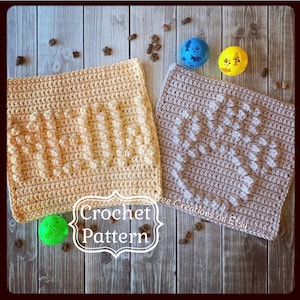 Meow & Paw Print Dishcloth Patterns,  Crochet Dishcloth Pattern, Easy Crochet Pattern, Beginner Crochet Pattern, Crochet Cat Pattern