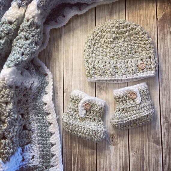 Baby Boy Newborn Gift Ready to Ship Blanket Booties and Hat