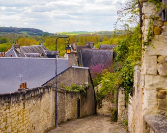 Loire Valley road, french street in small village travel photograph wall art and decor, french countryside