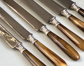 6 grands couteaux anciens, manche en corne et lame acier