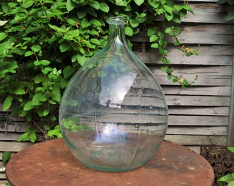 Antique Dame Jeanne or demi John / Clear glass big round bottle / Antique Cellar / Antique wine bottle / Garden decor / Farmhouse / vase