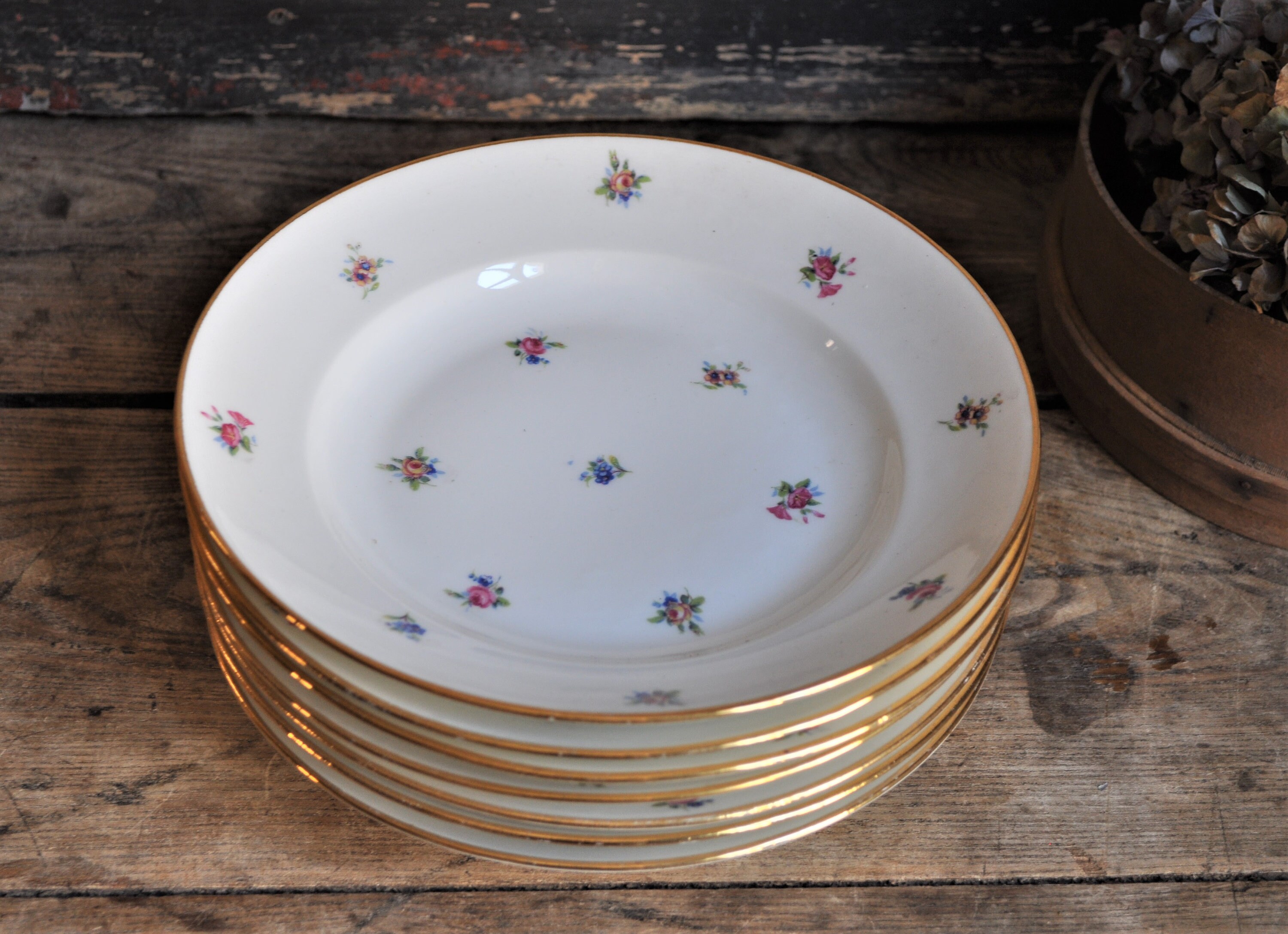 Assiettes à Soupe/7 Assiettes Vintage Français Chine Décor Fleuri Décoration Fleurs de Porcelaine