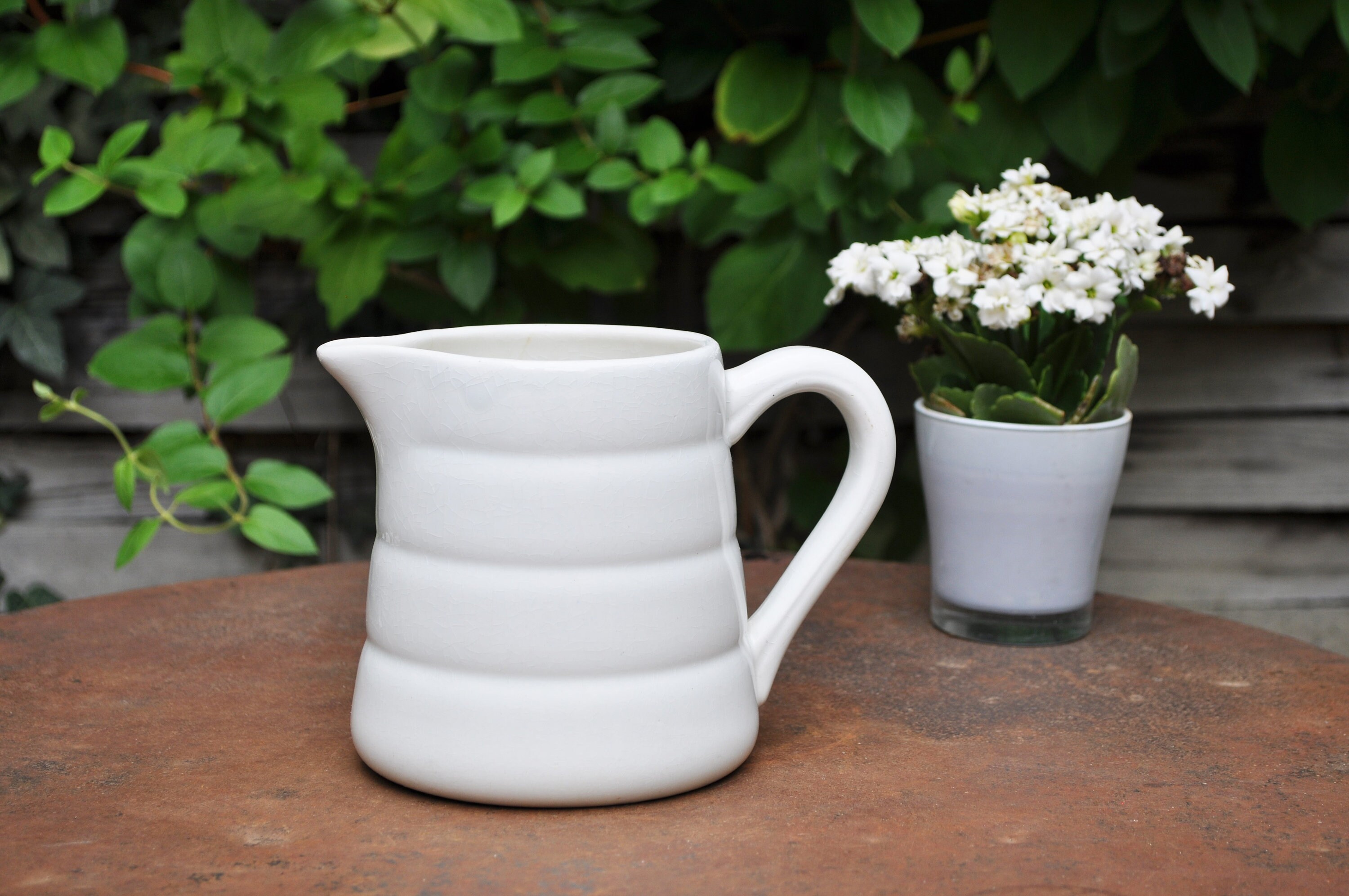 White Ceramic Pitcher Français Vintage/Ecru Ironstone Water Pot Gien France Off White Jar Farmhouse