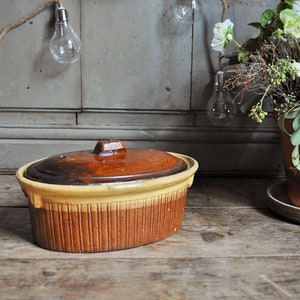Large French Pate dish ovale / Antique Terrine Glazed earthenware pottery / End XIXth beginning of XXt