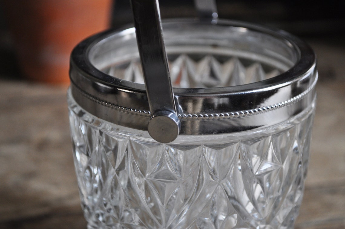 Vintage French Ice cubes bucket Clear glass / Candle holder / Etsy