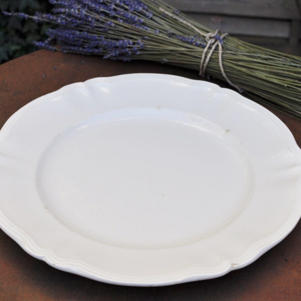 Vintage French White round Serving Platter SARREGUEMINES / Off white large dish