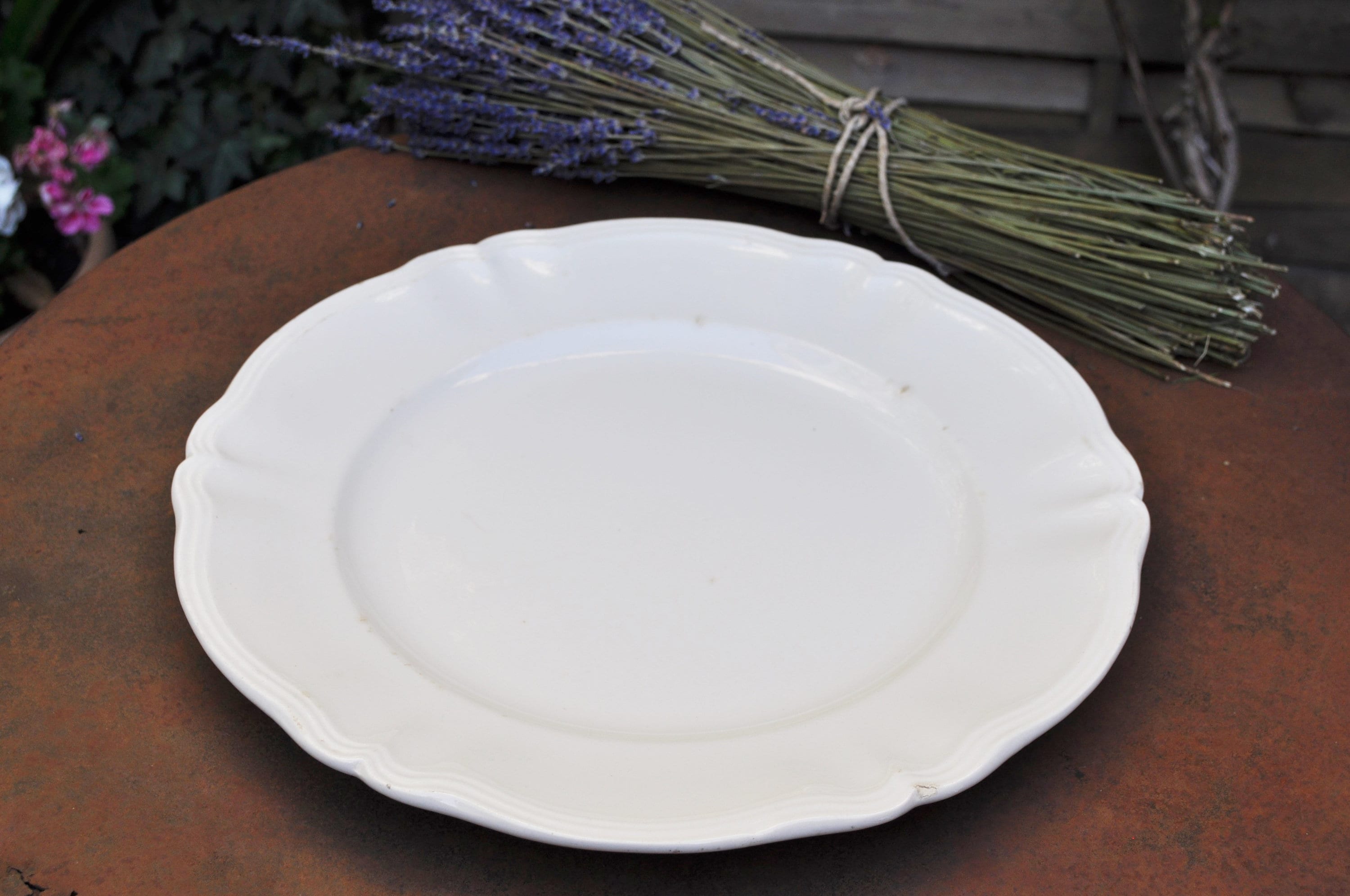 Vintage Français Blanc Rond Assiette de Service Sarreguemines/Off White Grand Plat