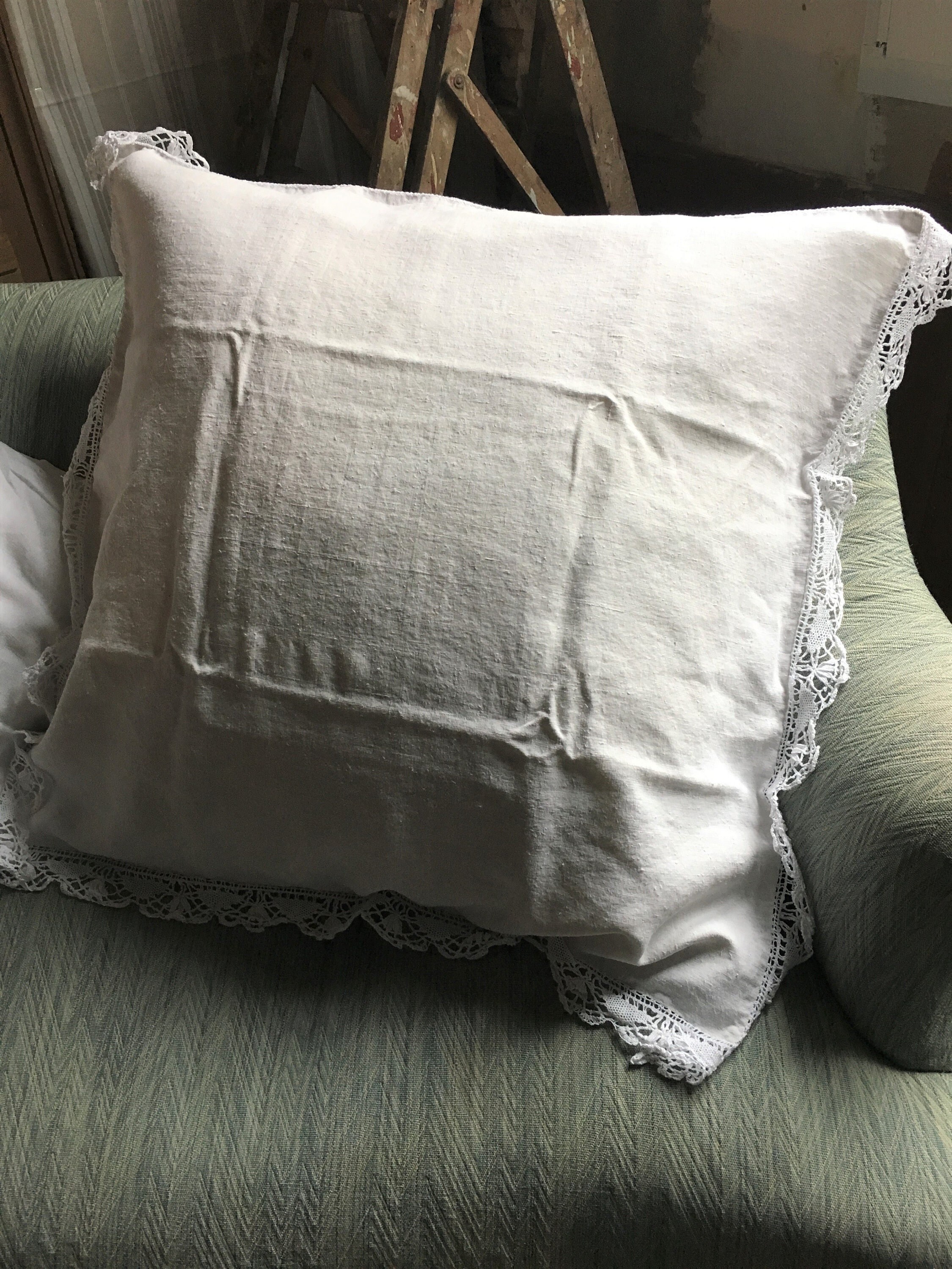 Français Taies d'oreiller Carrées Pure Linen avec Dentelle