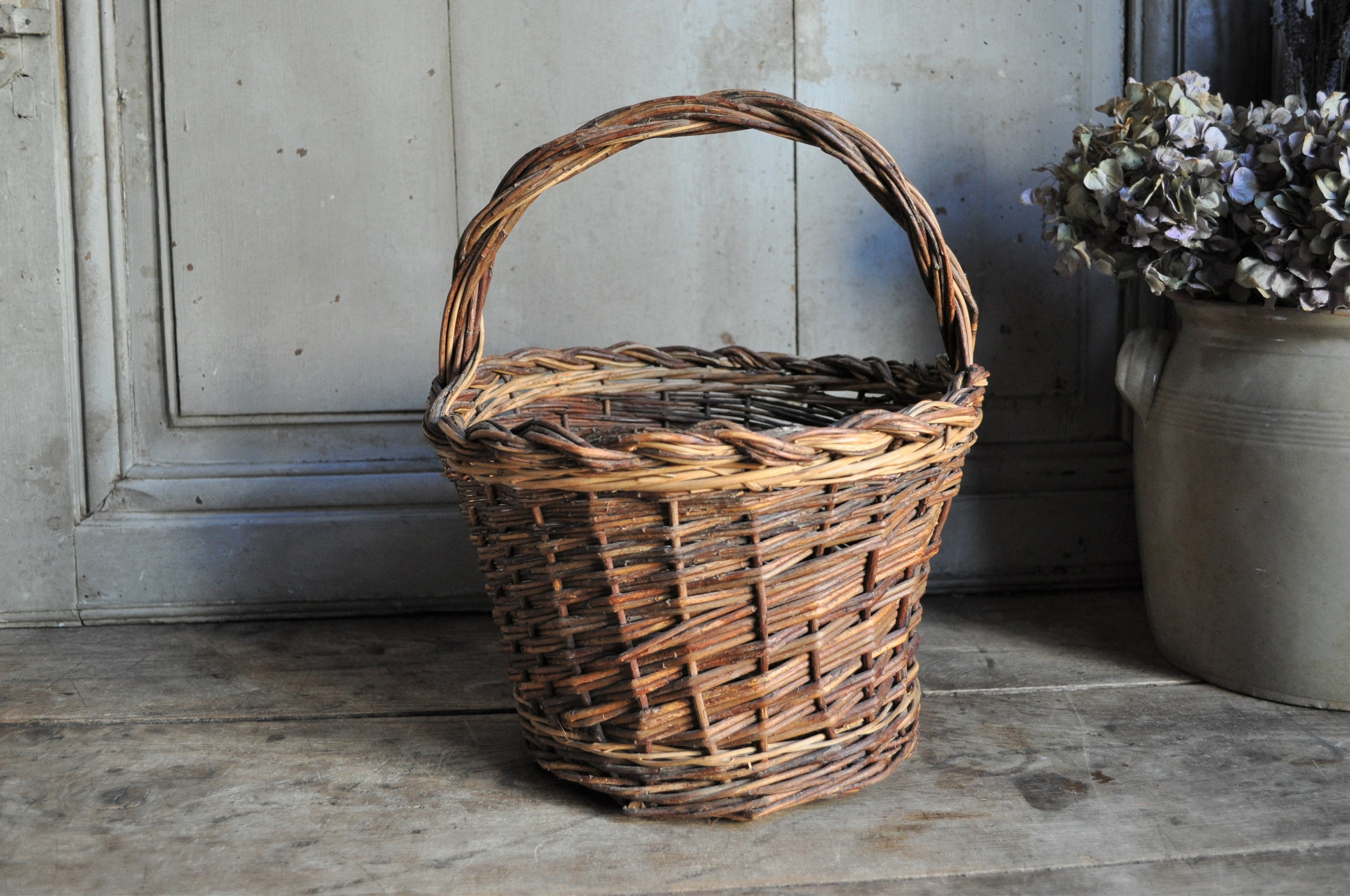 Panier Rond en Rotin avec Poignée/Panier Osier Antique