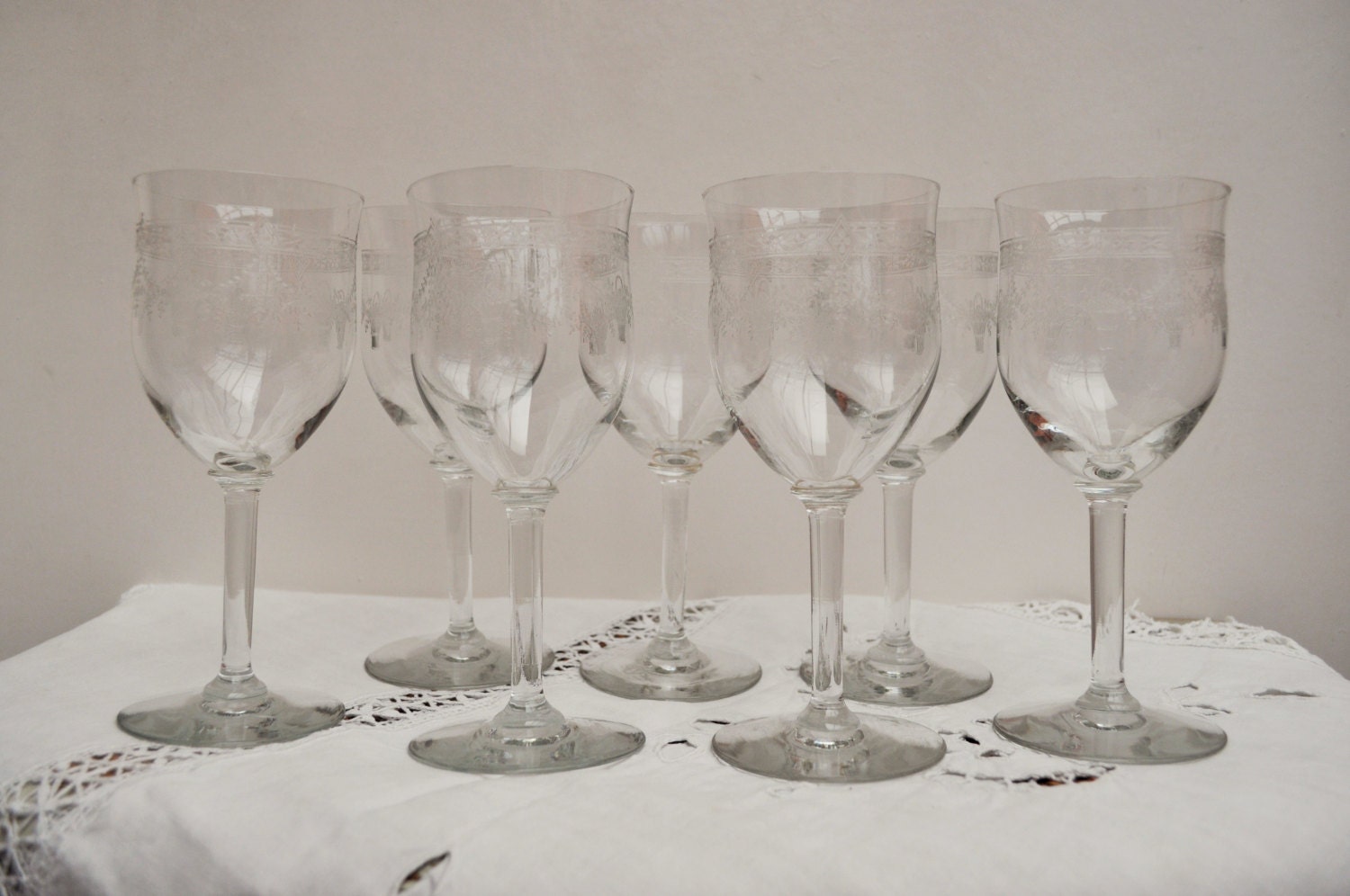 Antique shot glasses French engraved / Set of 7 liquor glasses Etsy