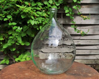 Vintage French Dame Jeanne or demi John 10L / Clear glass big round bottle / Antique Cellar wine bottle / Garden decor / Farmhouse / vase