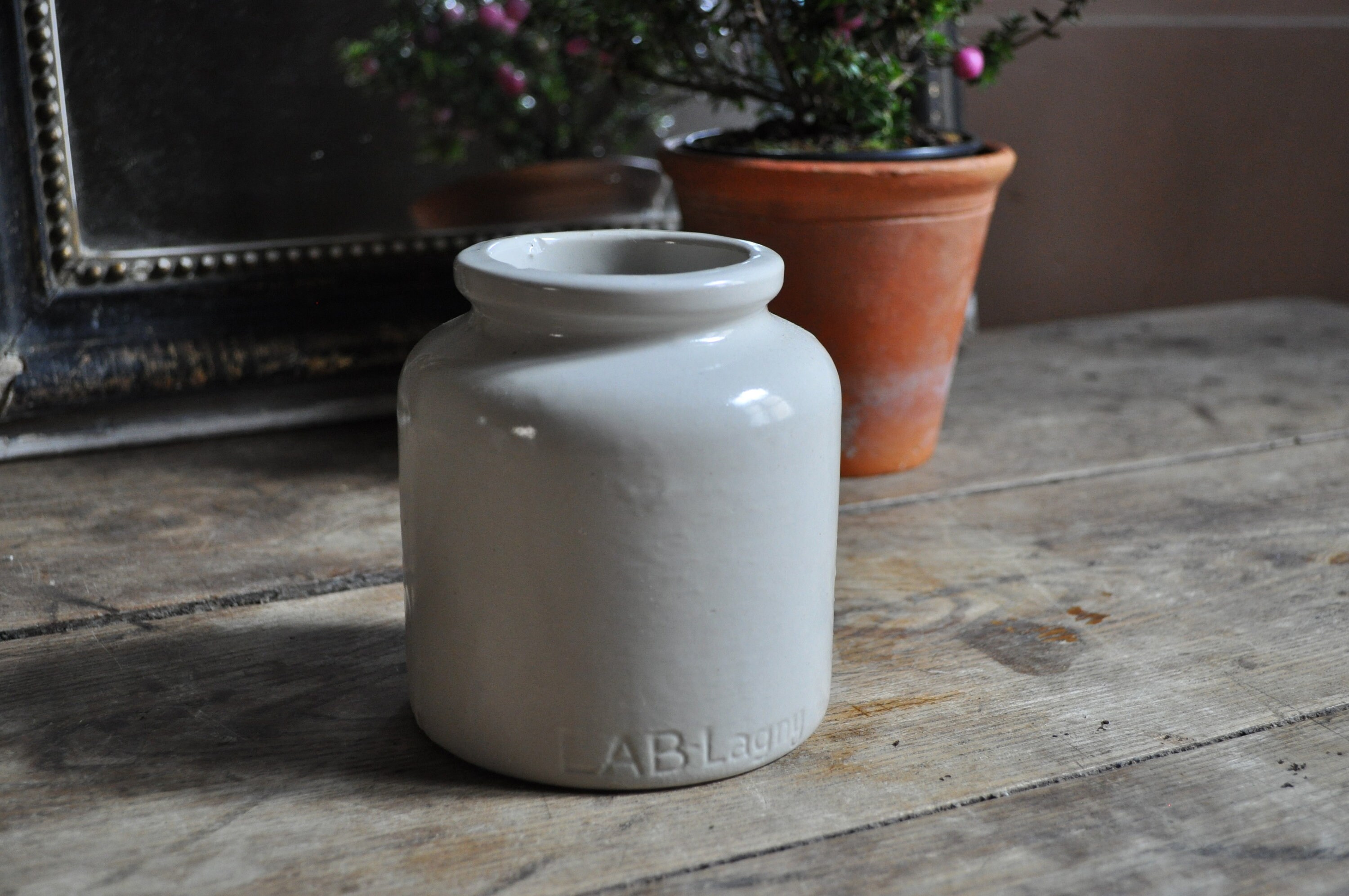 Vintage Français en Grès Moutarde Pot Lab Lagny/Pots de Moutarde Grès