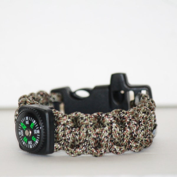 Ultimate Camo Paracord Bracelet with Working Compass and Whistle Clasp