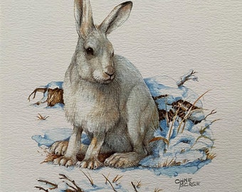 Vintage animal print snowshoe hare