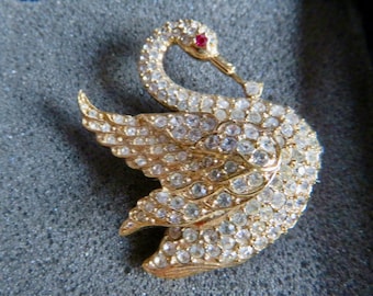 Broche Swarovski Crystal Swan Tac broche dorée vintage - Etsy France