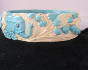 1930’s vintage deco painted celluloid floral elephant bangle bracelet